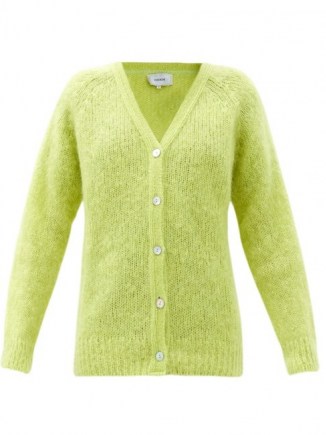 ERDEM Marcilly mohair-blend cardigan | fluffy cardi | chartreuse green V neck cardigans | designer knitwear