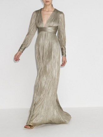 Maria Lucia Hohan Smaranda pleated silk gown ~ metallic plunge front gowns - flipped