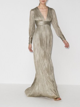 Maria Lucia Hohan Smaranda pleated silk gown ~ metallic plunge front gowns