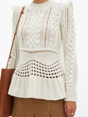 GABRIELA HEARST Martha peplum-hem cable-knitted cashmere sweater | feminine knits | romantic ruffled | sweaters | luxury knitwear