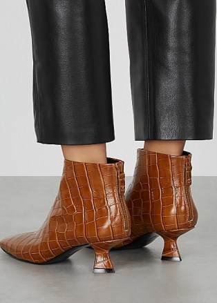 MERCEDES CASTILLO Valerie 50 crocodile-effect ankle boots / brown croc embossed pointed toe booties - flipped