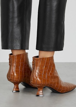 MERCEDES CASTILLO Valerie 50 crocodile-effect ankle boots / brown croc embossed pointed toe booties