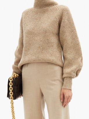 ALTUZARRA Merle roll-neck wool-blend sweater | luxury neutral knits | balloon sleeve high neck sweaters | designer jumpers - flipped