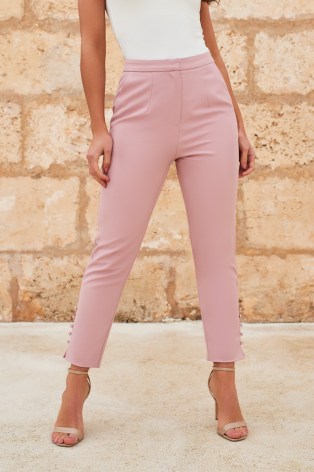 LAVISH ALICE micro button detail tapered trousers in light mauve – ankle grazing pants