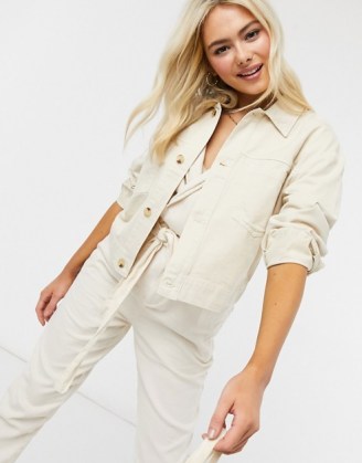 Miss Selfridge cotton shacket with tortoise buttons in cream ~ casual lightweight jackets ~ shackets with style - flipped