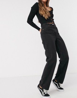Monki Taiki organic cotton high waist mom jean in wash black | dark denim jeans - flipped