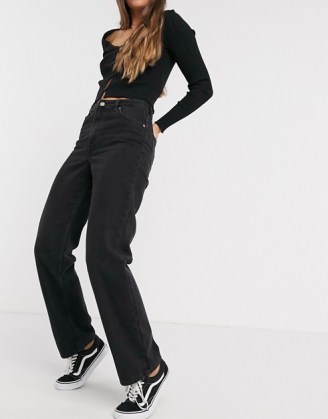 Monki Taiki organic cotton high waist mom jean in wash black | dark denim jeans