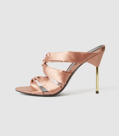 REISS MONROE SATIN PIN-HEEL MULES BLUSH ~ luxe look evening heels - flipped