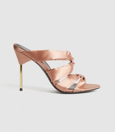 REISS MONROE SATIN PIN-HEEL MULES BLUSH ~ luxe look evening heels