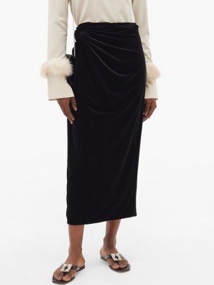 16ARLINGTON Moriyo draped-velvet pencil skirt | black side gathered skirts - flipped