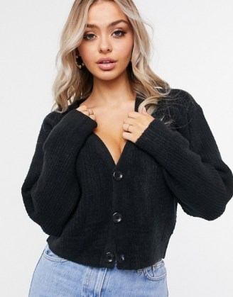 NA-KD plunge neck cardigan in black | slouchy cardigans | fashionable knitwear - flipped