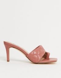 NA-KD quilted square toe mules in pink / toe loop mule / padded slip on heels