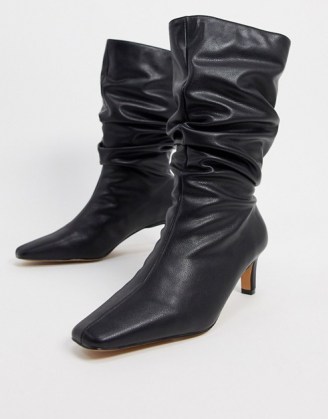 NA-KD ruched square toe boots in black / squared off toes / slouchy