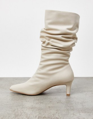 NA-KD ruched square toe boots in cream | 80s style slouch boot - flipped