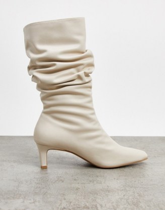 NA-KD ruched square toe boots in cream | 80s style slouch boot