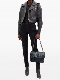 SAINT LAURENT Niki chevron-quilted creased-leather shoulder bag ~ black designer handbag ~ chain strap flap bags
