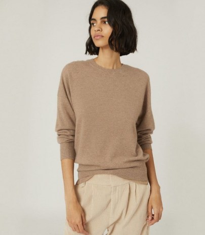 REISS NINA CASHMERE CREW NECK JUMPER OATMEAL ~ casual winter style ~ luxe knitwear ~ neutral tones - flipped