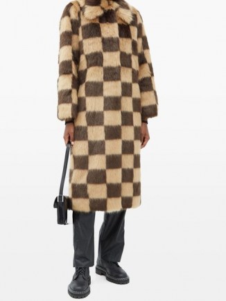 STAND STUDIO Nino checked faux-fur coat ~ brown and beige winter coats
