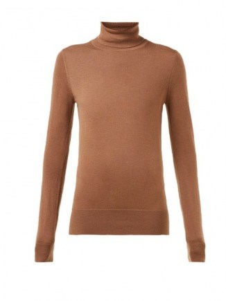 EXTREME CASHMERE No. 96 Breeze roll-neck cashmere sweater ~ tan brown high neck sweaters - flipped