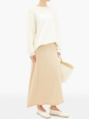 EXTREME CASHMERE No.138 rolled-hem cashmere-blend midi skirt ~ casual luxe ~ beige knit skirts ~ luxury knitted clothing - flipped
