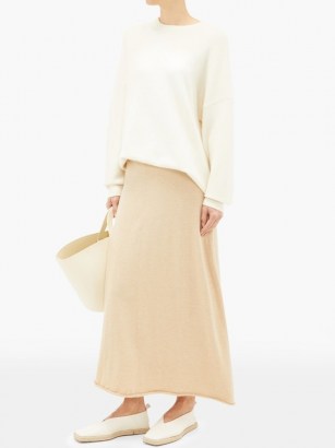 EXTREME CASHMERE No.138 rolled-hem cashmere-blend midi skirt ~ casual luxe ~ beige knit skirts ~ luxury knitted clothing