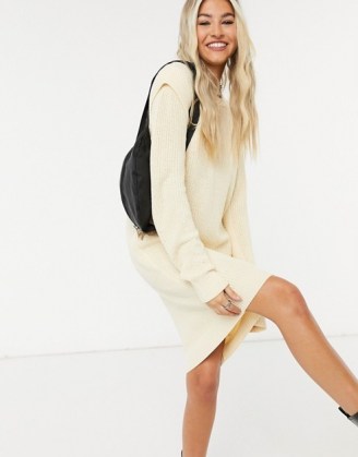 Noisy May knitted dress with sleeve detail in cream | slouchy sweater dresses - flipped
