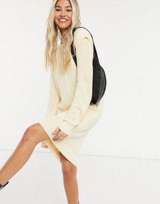Noisy May knitted dress with sleeve detail in cream | slouchy sweater dresses