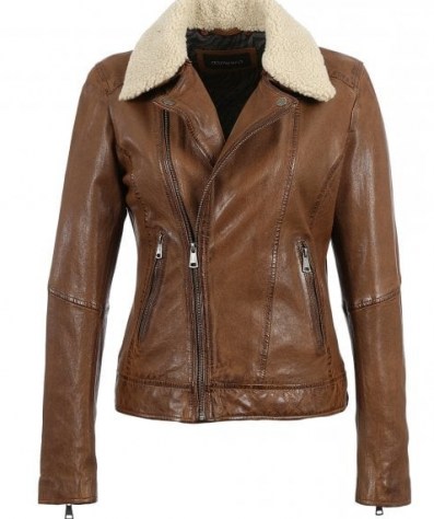 OAKWOOD Follower Leather Jacket with Borg Collar ~ brown borg collar jackets ~ casual outerwear - flipped