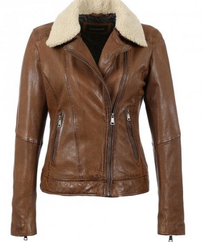 OAKWOOD Follower Leather Jacket with Borg Collar ~ brown borg collar jackets ~ casual outerwear