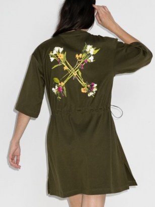 Off-White floral Arrows print drawstring shirt dress ~ printed back detail dresses - flipped