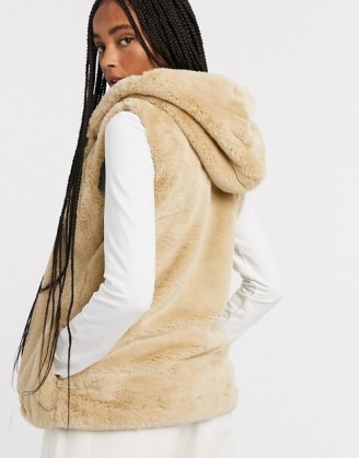 Only faux fur gilet in camel | autumn / winter hooded gilets | fluffy sleeveless jackets