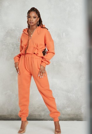 MISSGUIDED orange pocket detail cargo joggers / bright jogging bottoms / casual cuffed jogger - flipped