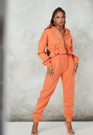MISSGUIDED orange pocket detail cargo joggers / bright jogging bottoms / casual cuffed jogger