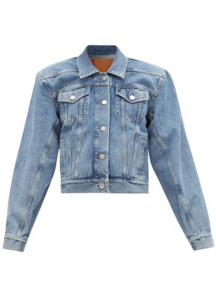 VETEMENTS Padded-shoulder logo-collar denim jacket ~ casual exaggerated shouldered jackets - flipped