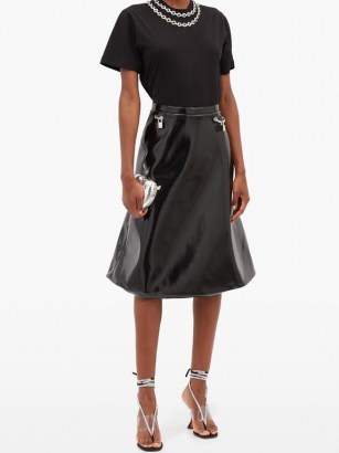CHRISTOPHER KANE Padlock flared vinyl skirt ~ black high shine skirts - flipped