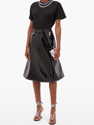CHRISTOPHER KANE Padlock flared vinyl skirt ~ black high shine skirts