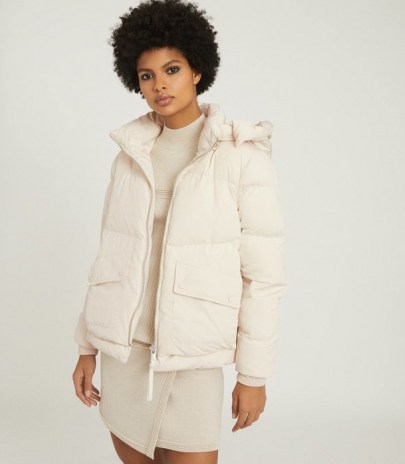 REISS PAIGE PADDED JACKET WITH REMOVABLE HOOD CREAM ~ casual winter jackets