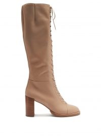 GABRIELA HEARST Pat lace-up leather knee-high boots in beige | luxury autumn / winter boots