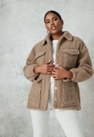 Missguided petite sand borg teddy pocket coat | chunky winter jackets