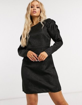 Pieces mini dress with exaggerated sleeves in black jacquard
