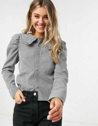 Pieces shirt with prairie collar in black and white check - flipped
