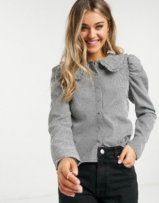 Pieces shirt with prairie collar in black and white check