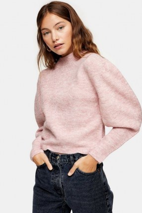 TOPSHOP Pink Chevron Cropped Knitted Jumper ~ balloon sleeve jumpers - flipped
