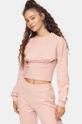 Topshop Pink Corset Detail Sweatshirt | sweatshirts | fitted tops - flipped