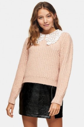 TOPSHOP Pink Crochet Collar Jumper / floral collars / jumpers / knitwear