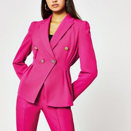 River Island Pink Double Breasted blazer | puff shoulder jacket | puffed shoulders | bright blazers - flipped