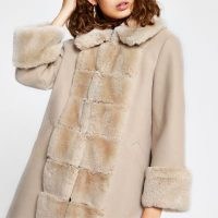 RIVER ISLAND Pink faux fur panelled swing coat / winter glamour / glamorous coats