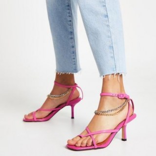 RIVER ISLAND Pink PU chain detail mid heel sandal ~ ankle strap sandals