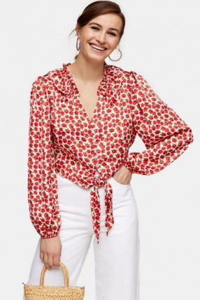 TOPSHOP Pink Rose Frill Tie Blouse / floral blouses