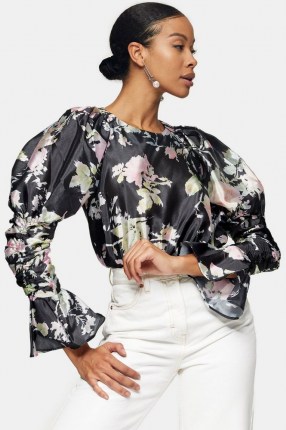 TOPSHOP Pink Taffeta Sleeve Drama Blouse / romantic style floral blouses - flipped
